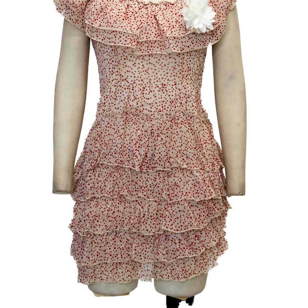 NEW MICHAEL K women's tiered flower dress in off white/red